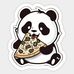 Cute Cartoon Panda Eating Pizza Funny Kawaii Sticker